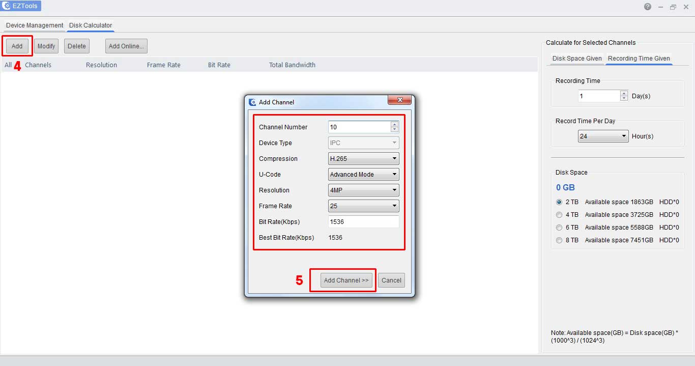 آموزش گام به گام محاسبه ظرفیت هارددیسک دوربین مداربسته با نرم افزار EZTools